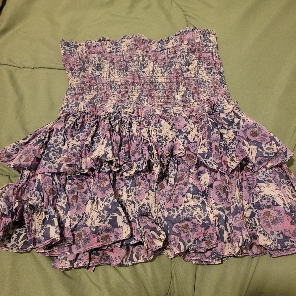 Isabel ETOILE Marant Floral Smocked Ruffle Mini Skirt - Purple/Pink